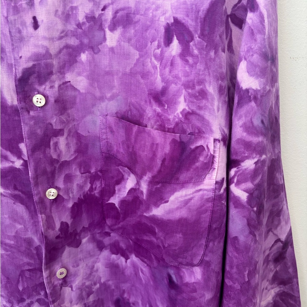 Kiwi Purple Casual Button Down Shirt with Tie-Dye Design - Picture 5 of 16